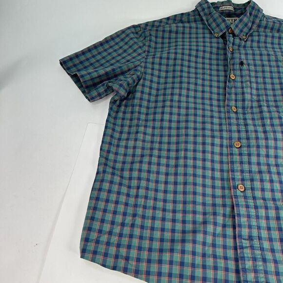 Duluth Trading Co Men's Plaid Relaxed Fit Size L Blue Button Down Short Sleeve - Picture 4 of 11